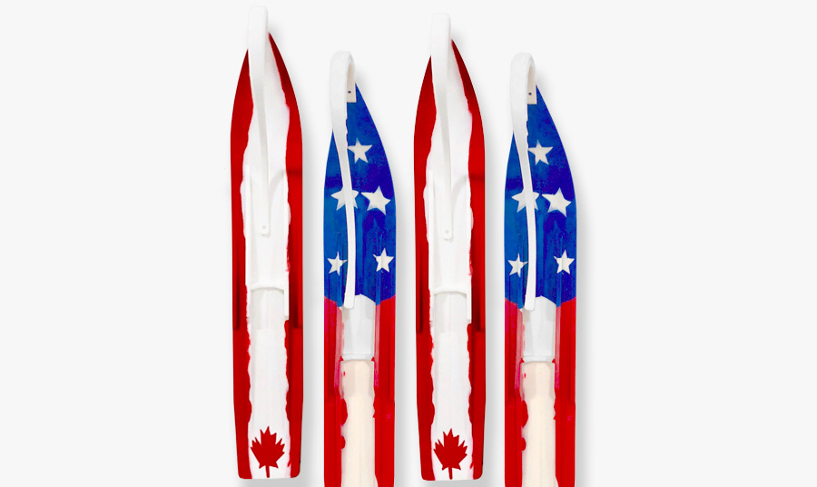 American Flag and Canadian Flag Snowmobile Skis